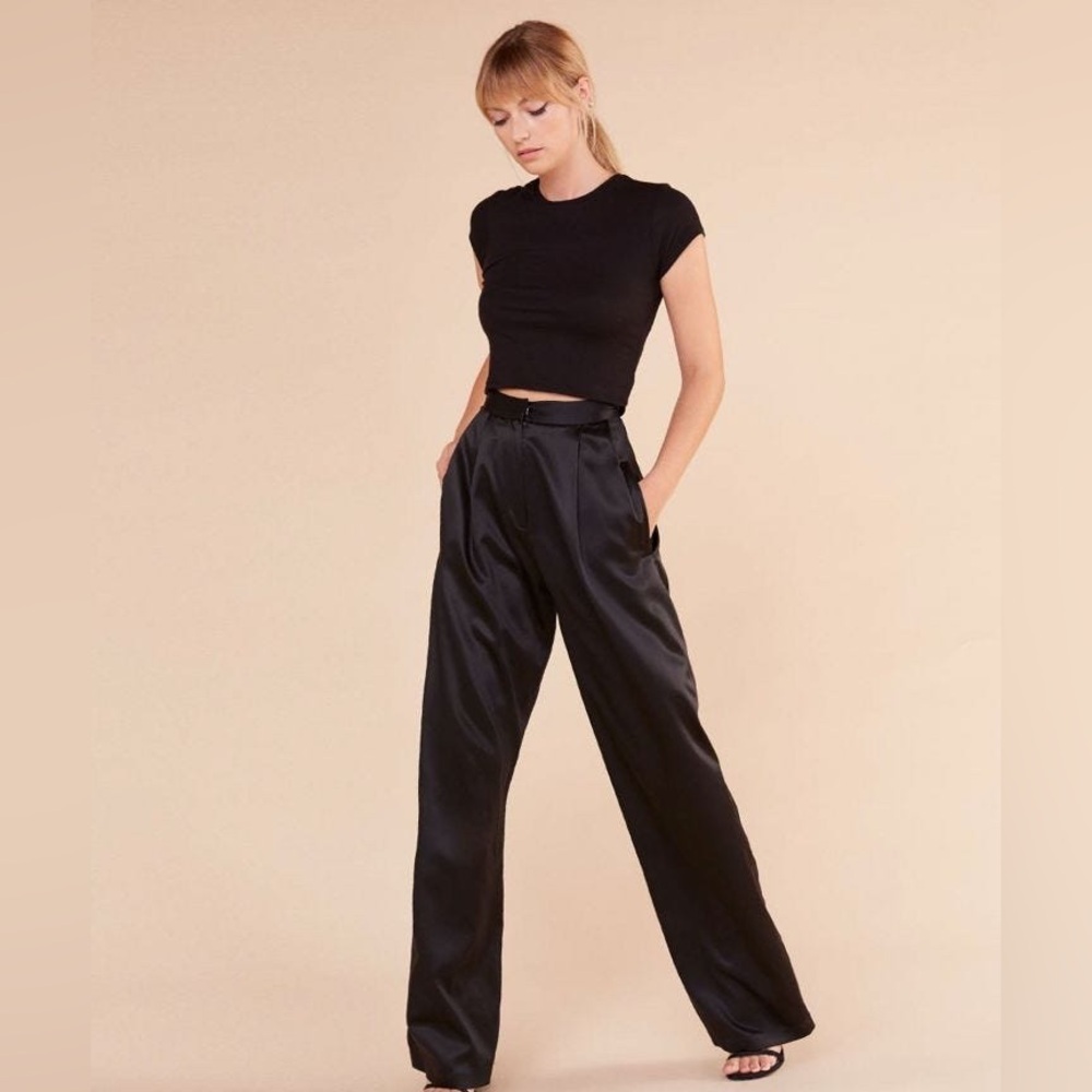Reformation Black Satin Trousers
